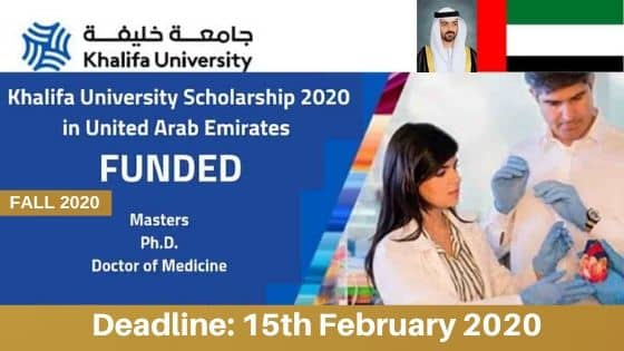 Khalifa University Scholarship 2020 In United Arab Emirates (funded)