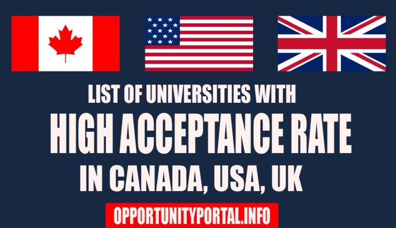 List of Universities With High Acceptance Rate In Canada, USA, UK