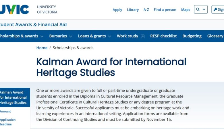 University of Victoria Kalman Award Scholarship 2026 (Funded)