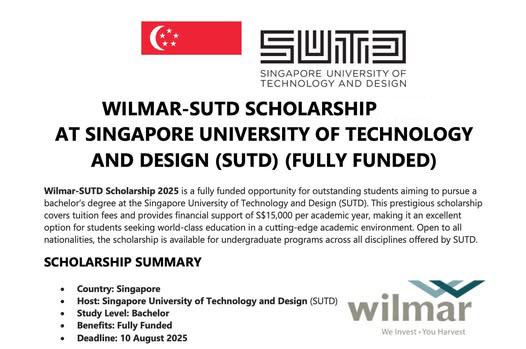 Wilmar-SUTD Scholarship 2027 in Singapore (Fully Funded)