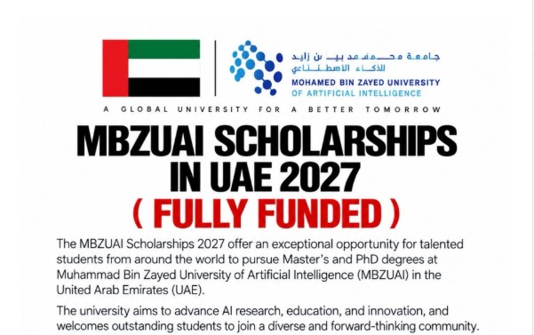 MBZUAI Artificial Intelligence Scholarships 2027 in UAE (Fully Funded)