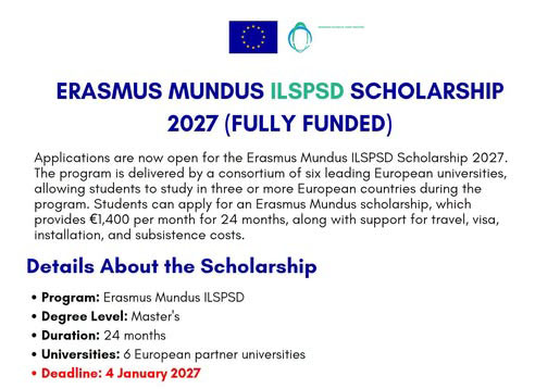 Erasmus Mundus ILSPSD Scholarship 2027 (Fully Funded Joint Master’s)