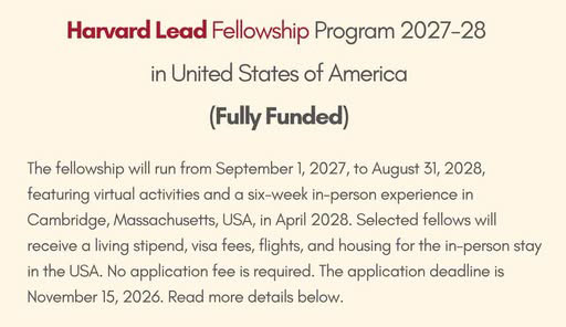Harvard LEAD Fellowship 2027–2028 in the USA Fully Funded